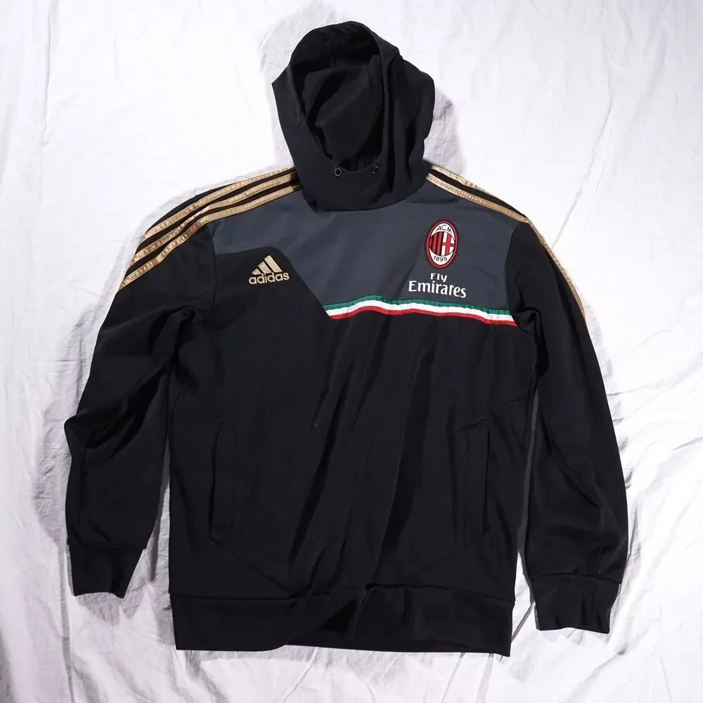 Adidas AC Milan Hoodie Black Gold Mens Large Vintage 2013-14 Soccer Vintage
